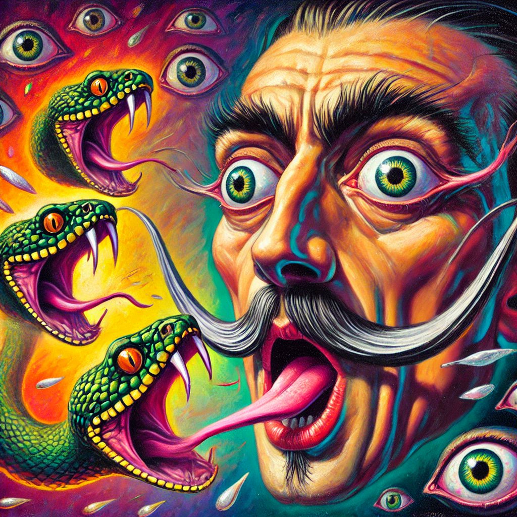 Paintvid28's tweet photo. Gm 💥
Art by AI

Secrets of Salvador Dali 1
2 xtz 
In a world suspended between reality and imagination, Salvador Dalí is depicted as a figure brimming with excitement and mystery. His open mouth and wide eyes echo the wonder and fear of the unknown. 
https://t.co/vtyHqpz6M6 https://t.co/QsxNgwlkHk