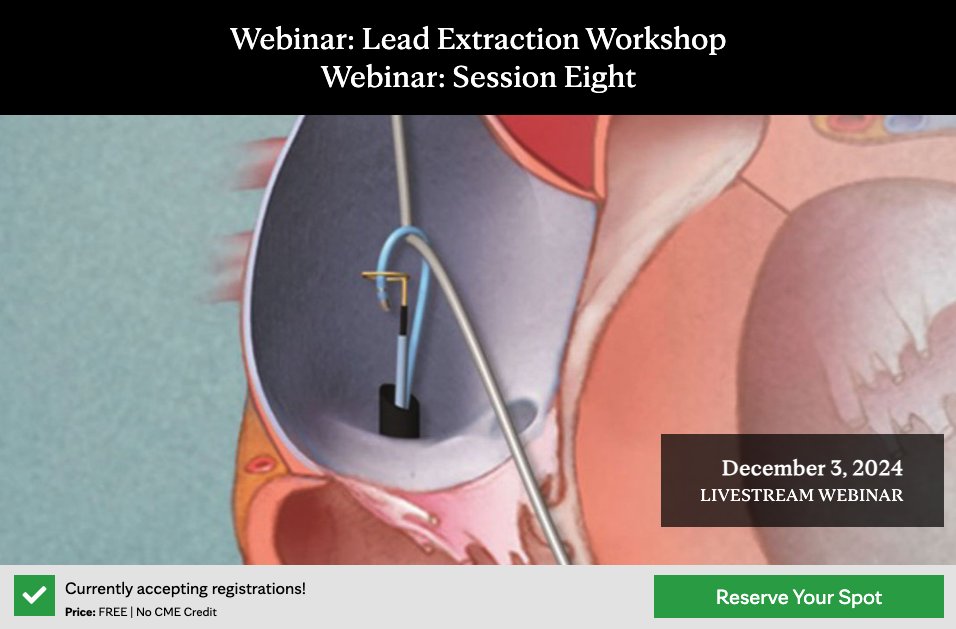 MayoClinicCV's tweet image. Coming up next week, our 8th installment of the @MayoClinic #LeadExtraction Webinar Series will include two interesting and challenging cases involving cardiac implantable electronic device (#CIED) lead extraction. Reserve your spot today: mayocl.in/3CL0LZP
