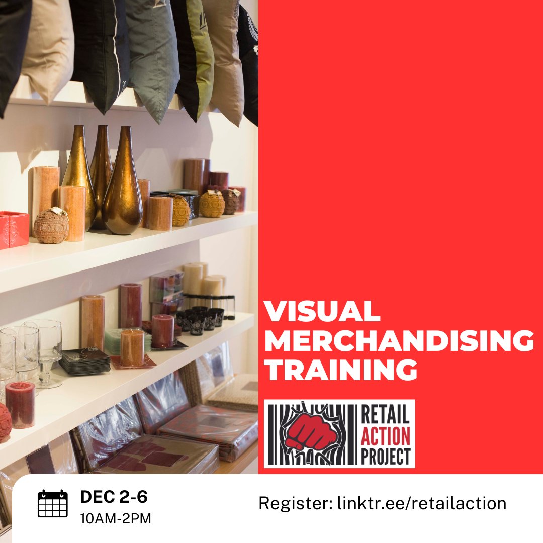 Join the #RetailActionProject for a Visual Merchandising Training next week: Mon, Dec 2 - Fri, Dec 6, 10 AM-2 PM. This 20-hour interactive and hands on series takes participants through the fundamentals of Visual Merchandising. Register here: docs.google.com/forms/d/e/1FAI…