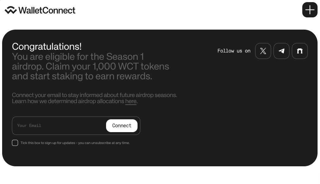 WalletConnect's eligibility page is live! 🎉

1️⃣ Open your Timeless X wallet you registered for the airdrop
2️⃣ Connect it via WalletConnect
3️⃣ Claim your $WCT 🫰
4️⃣ Stake to earn more (optional)

🔗 airdrop.walletconnect.network