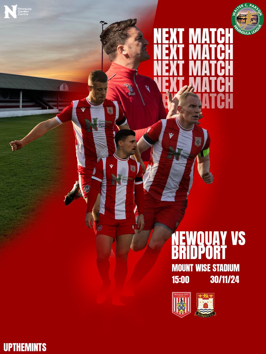 NEXT MATCH 

The Mints are back in action this Saturday as they host Bridport in the Walter.C.Parsons League Cup!! 

📍 Mount Wise Grounds
🗓️ 30/11/24
🕒 15:00 KO
🏆 Walter C Parsons League Cup
🆚 Bridport FC

#UpTheMints🔴⚪️ #Newquay #Football #ThingsToDoInNewquay #Cornwall