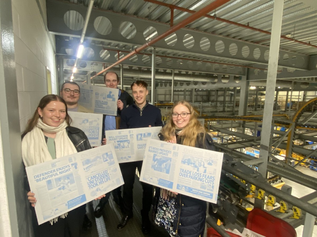 Andrew Colley (@_andrewcolley) on Twitter photo Hot off the press... our class of 2024!
At <a href="/TheOxfordMail/">Oxford Mail</a> we mark the milestone of each reporter's first splash with a souvenir printing plate 📰
<a href="/edwardburnettt/">Edward Burnett</a>, <a href="/JManuschka/">Jacob Manuschka</a>, <a href="/JournoToby/">Toby Oliver</a>, <a href="/esme_kenney/">Esmé Kenney</a> & <a href="/madeleinemevs/">Madeleine Evans</a> picked up theirs during a tour of our Oxford print site 👏 Hot off the press... our class of 2024!
At <a href="/TheOxfordMail/">Oxford Mail</a> we mark the milestone of each reporter's first splash with a souvenir printing plate 📰
<a href="/edwardburnettt/">Edward Burnett</a>, <a href="/JManuschka/">Jacob Manuschka</a>, <a href="/JournoToby/">Toby Oliver</a>, <a href="/esme_kenney/">Esmé Kenney</a> & <a href="/madeleinemevs/">Madeleine Evans</a> picked up theirs during a tour of our Oxford print site 👏