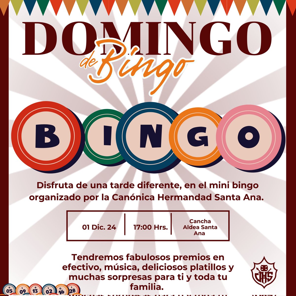 4toDomingoSA's tweet photo. Hermandad Santa Ana | Domingo de Bingo.
Vivamos una tarde diferente colaborando y ganando.
Habrá fabulosos premios en efectivo, música, deliciosos platillos y muchas sorpresas más.
📍Cancha Aldea Santa Ana.
📆 01 de Diciembre 2,024.
🕜 17:00 hrs. (05:00 p.m.)
¡No faltes! https://t.co/wfp50EFkCt