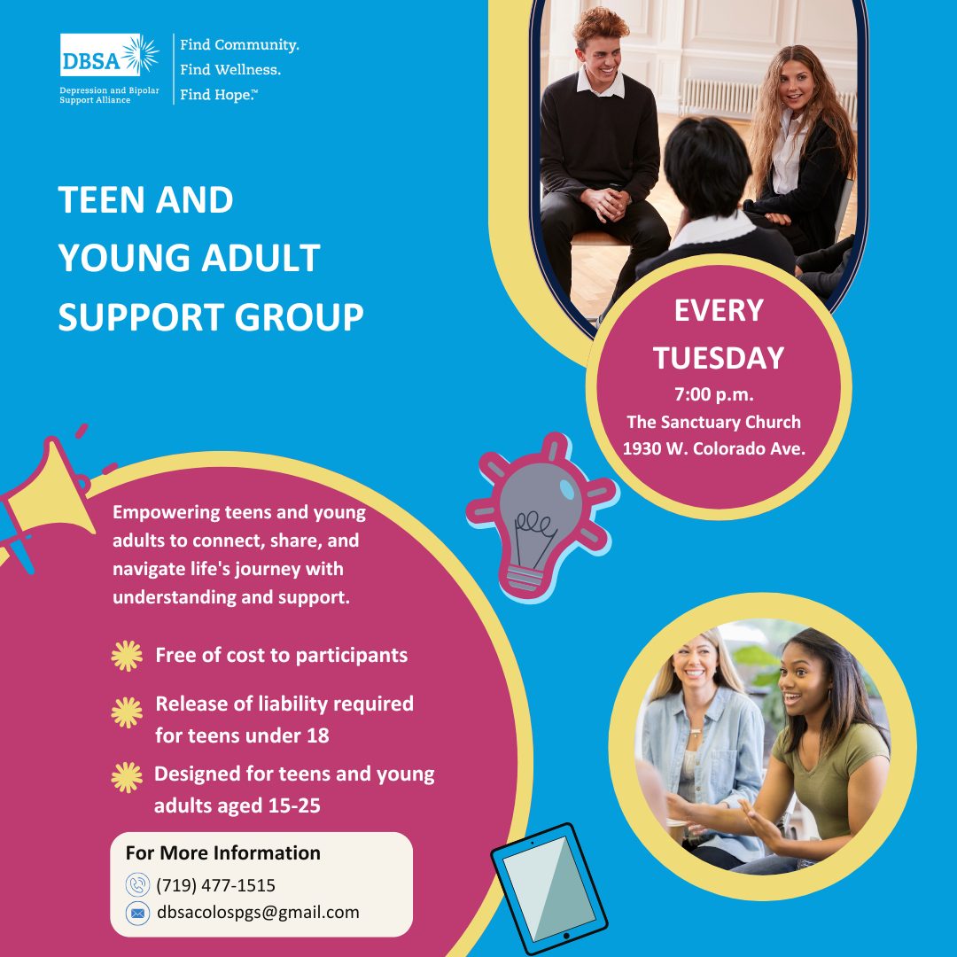 DBSAcos's tweet photo. Are you a teen or young adult dealing with a mood disorder? Join us tonight for a free, peer-led support group. At the same time and location, your loved ones can attend our Family and Friends Support Group. No registration required—just show up! https://t.co/UQot08IN9f https://t.co/yviOtDiAND