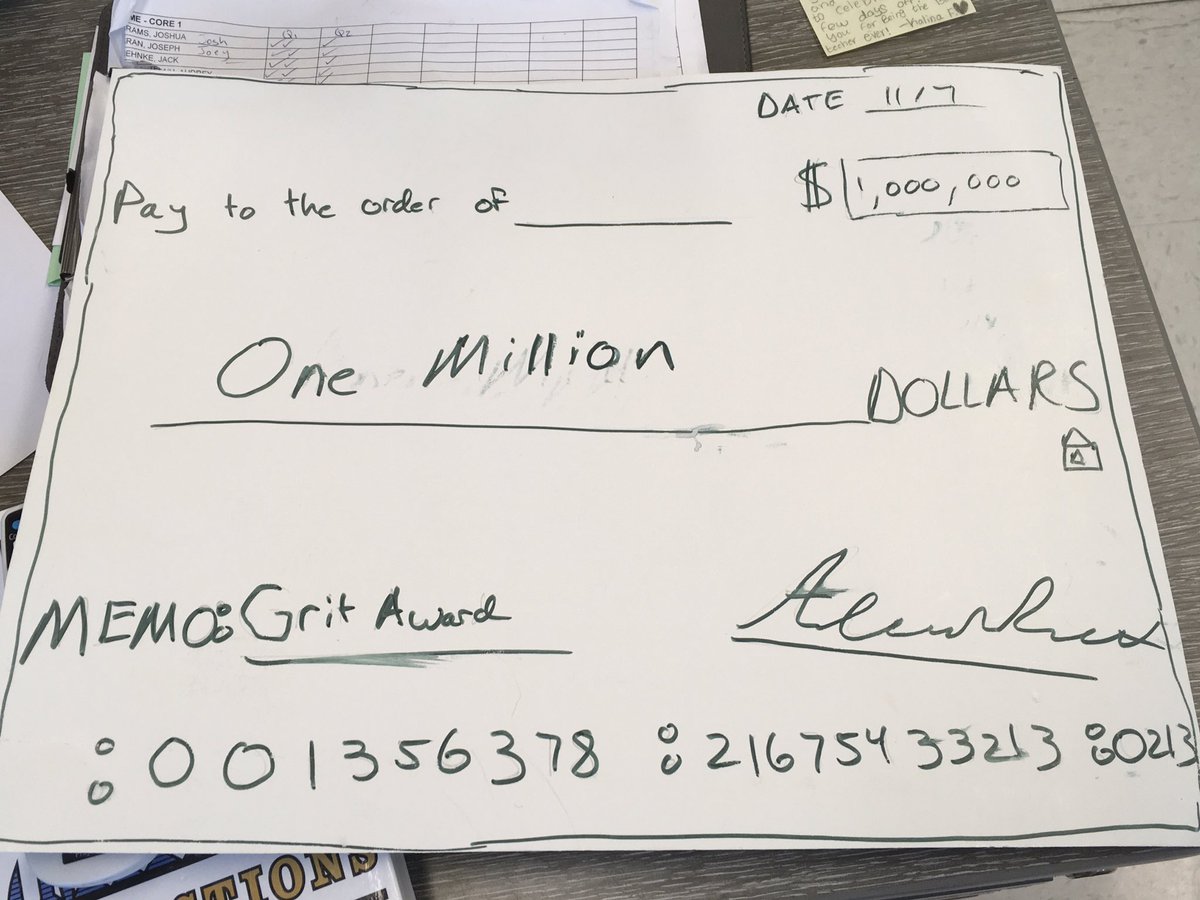 MrRummelhart's tweet photo. Million dollar grit award! Fun activity on the week’s last day! #109Way #SMSPride https://t.co/GmFFBcxuzY