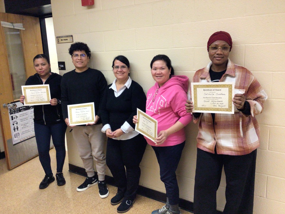 EhAdult's tweet photo. This week we gave thanks to some of our most committed adult learners!  

The students pictured here were all recognized for excellent attendance this semester after attending 90% or more of their classes. https://t.co/cSPpJIvPeA