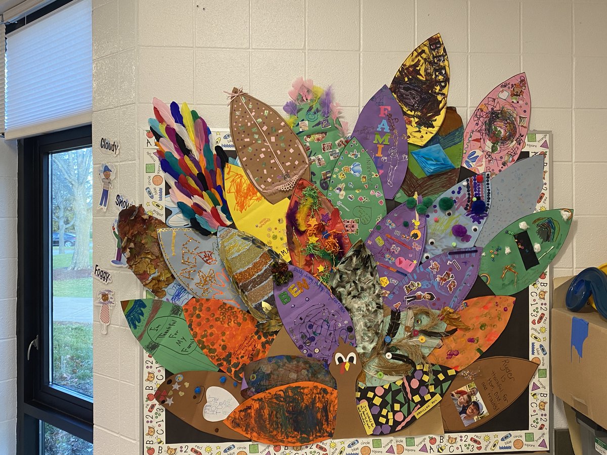 Our 2024 Thankful Turkey! Each feather was made at home with our families. Some notable things we are thankful for include trains, the racing game, grandparents and babies! Our preschool has so much to be thankful for!