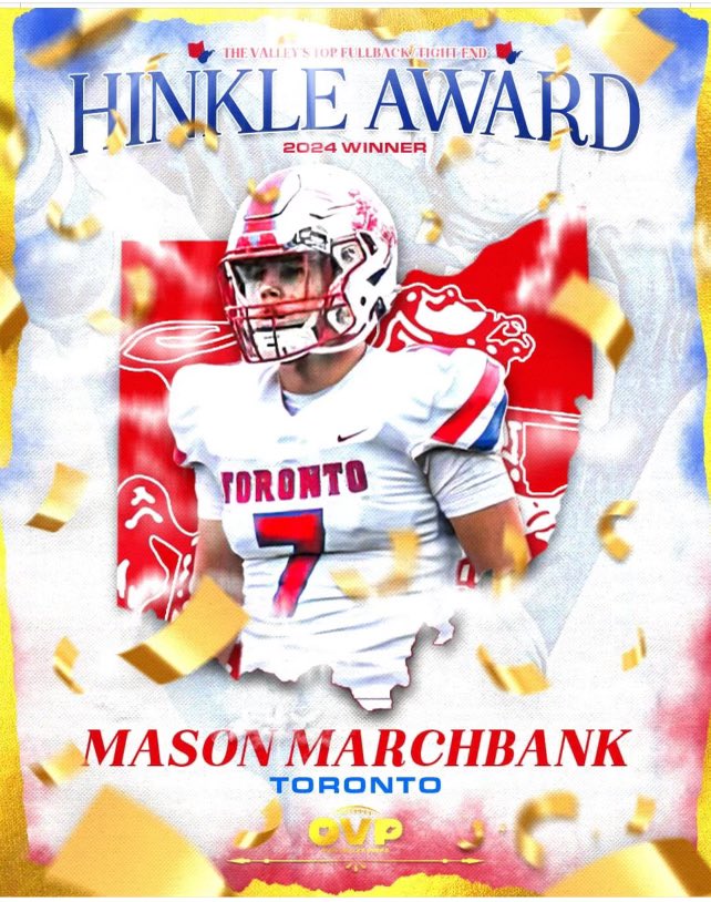 Mason Marchbank (@marchbankmason) on Twitter photo Sincere appreciation to <a href="/OhioValleyPreps/">Ohio Valley Preps</a> for the Hinkle award, signifying the Valley’s top TE.
It means more for a player that plays in Toronto, Mr. Hinkle’s hometown.
Many thanks, as well, for your continued support of my entire High School career.
🤝 Sincere appreciation to <a href="/OhioValleyPreps/">Ohio Valley Preps</a> for the Hinkle award, signifying the Valley’s top TE.
It means more for a player that plays in Toronto, Mr. Hinkle’s hometown.
Many thanks, as well, for your continued support of my entire High School career.
🤝