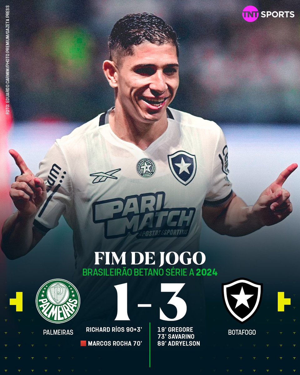 TNTSportsBR's tweet photo. SAVARINO, MOSTRA QUAL É A POSIÇÃO DO BOTAFOGO NO BRASILEIRÃO BETANO! O GLORIOSO É LÍDER NOVAMENTE E TEM TRÊS DE VANTAGEM! QUE PASSEIO CARIOCA NO ALLIANZ PARQUE! 🔥🔥🔥3️⃣ #BrasileirãoBetano https://t.co/X1JH5N5pLA