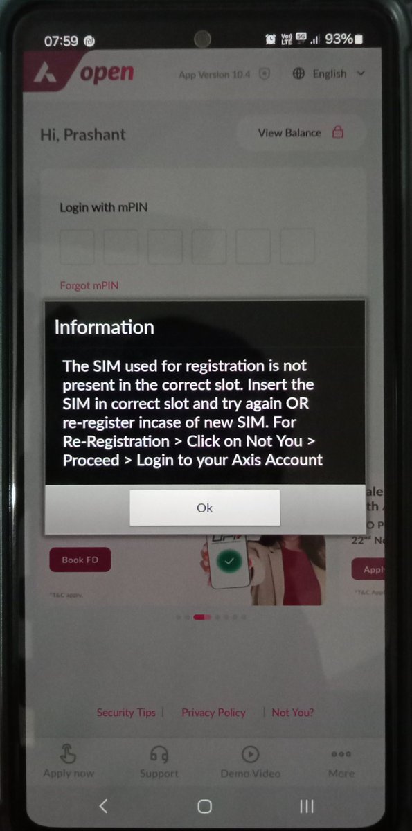 Dear <a href="/AxisBank/">Axis Bank</a> <a href="/AxisBankSupport/">Axis Bank Support</a> I only have one sim and that too inserted in my phone but still your app is not able to detect it.
