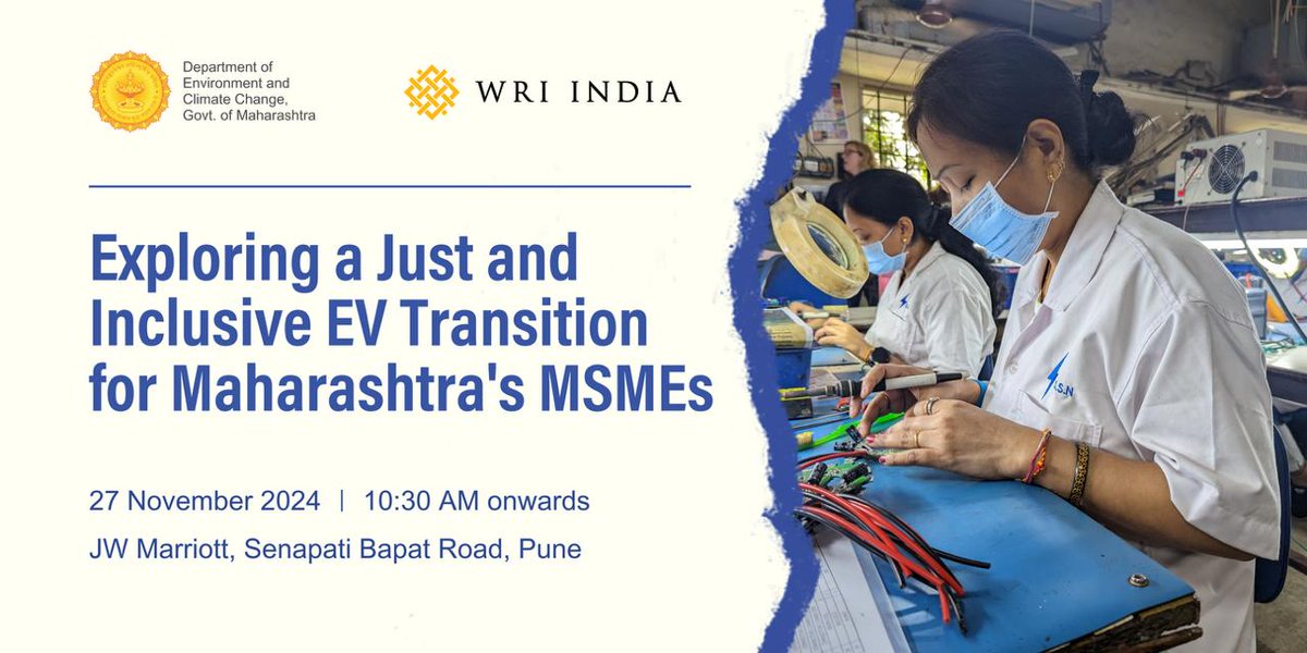 If you are in #Pune today, please do join us with the Maharashtra State Climate Action Cell to discuss #MSME cluster-level #EV transition plans that are good for jobs and good for the environment. 
#justtransition #greenjobs #greenskills