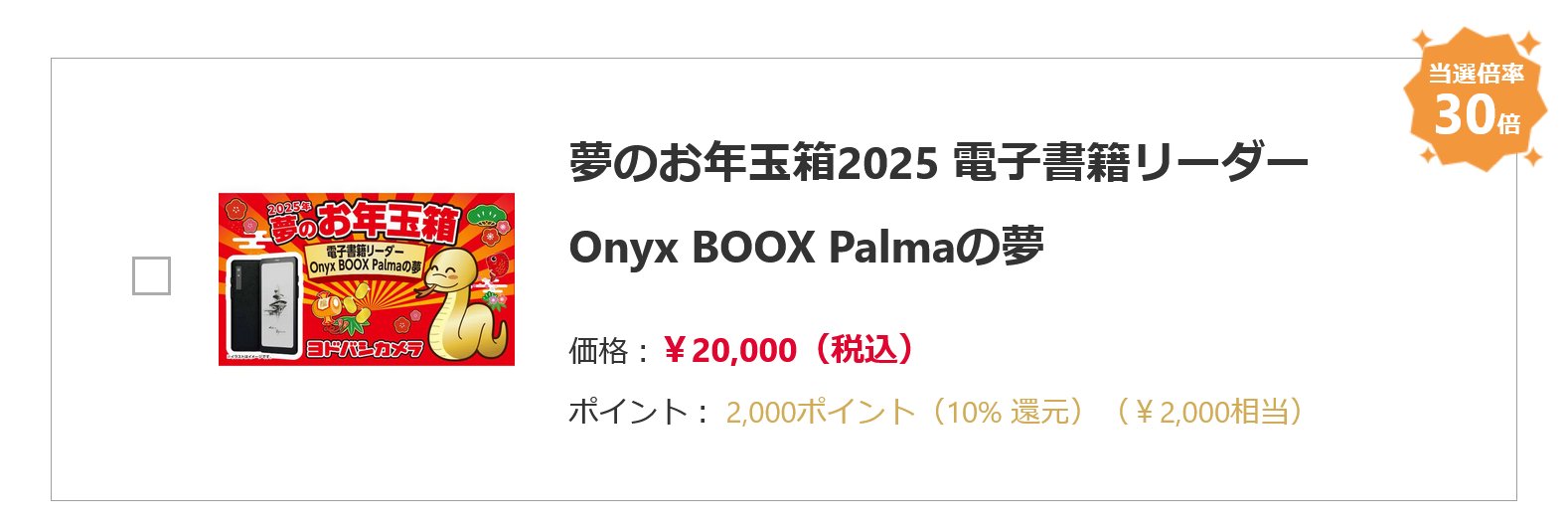 夢のお年玉箱2025 電子書籍リーダー Onyx BOOX Palmaの夢