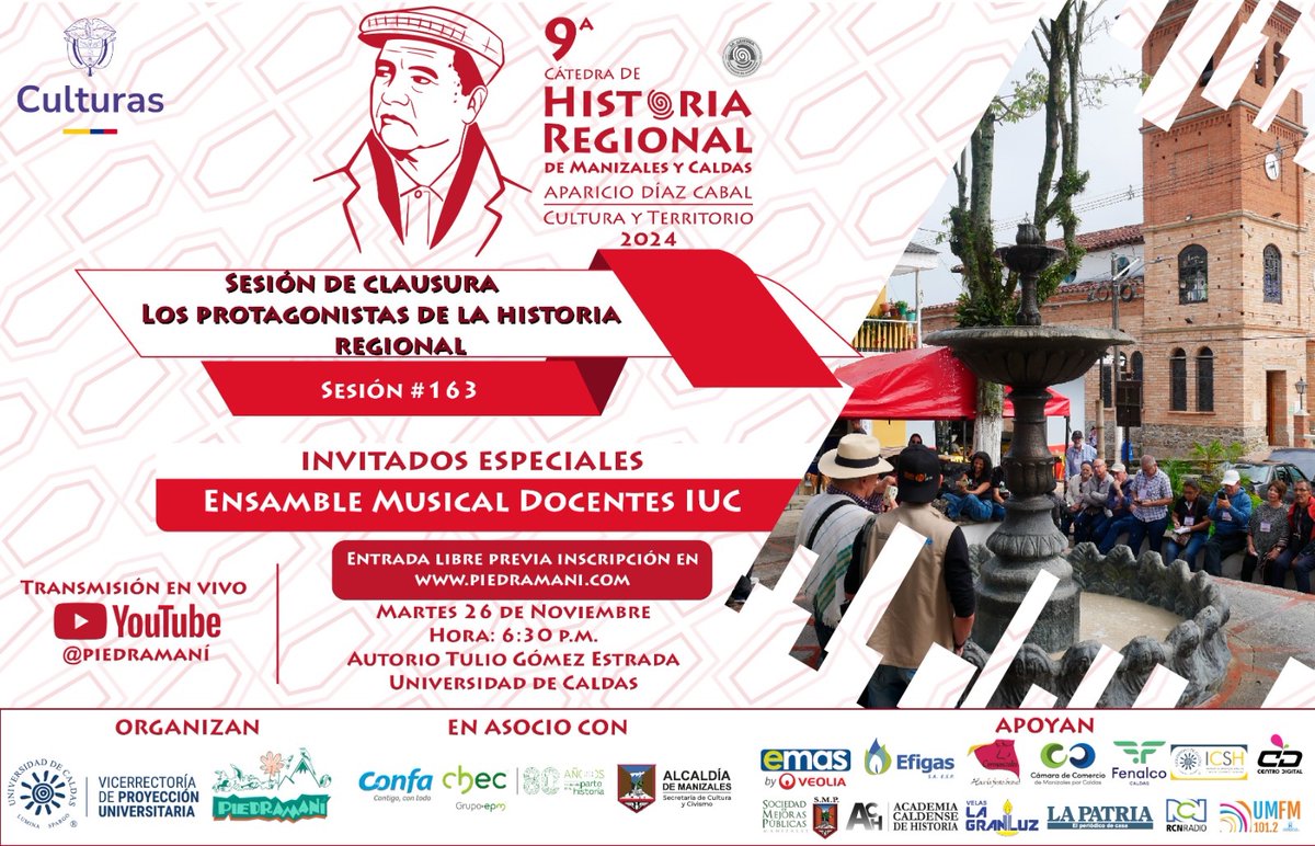 piedramani's tweet photo. Llegamos felizmente a la clausura. 16 sesiones. Graduaremos 106 personas con amplio conocimiento en nuestra historia regional. Invitan @udecaldas @confacaldas @mincultura @CHECGrupoEPM  @EMASManizales @efigas_oficial @ManizalesRCN @EmisoraUMFM https://t.co/i8DvVqhGR1