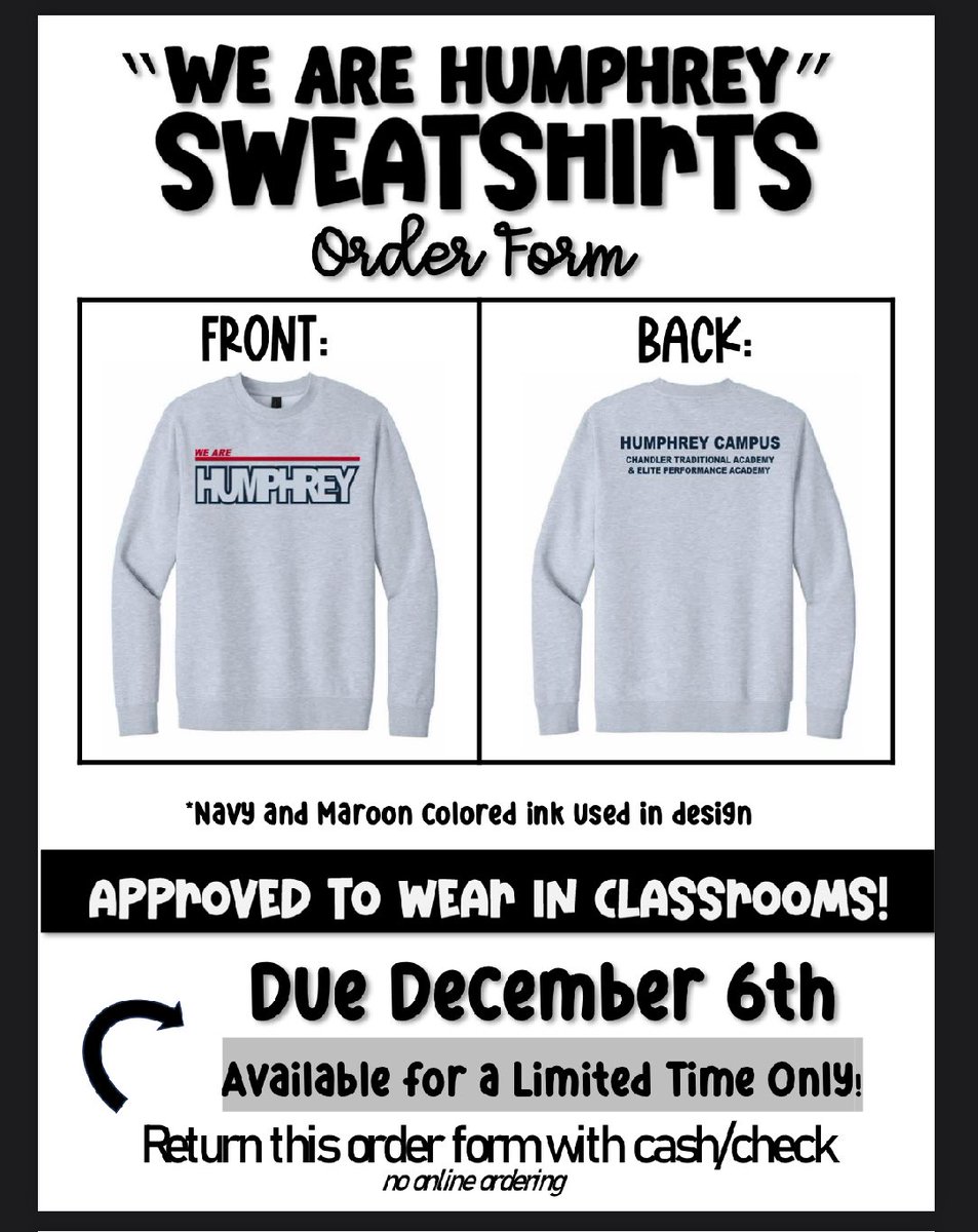 CTA/EPA Humphrey sweatshirts are for sale!!! Orders are due by Friday, December 6th!!!