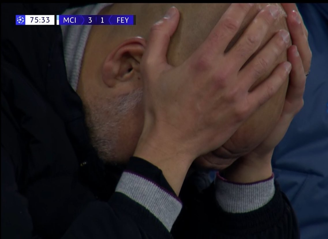 WillemKluck's tweet photo. Pep zag de bui al hangen #mciFEY #Feyenoord https://t.co/w2Sqn6TAYM
