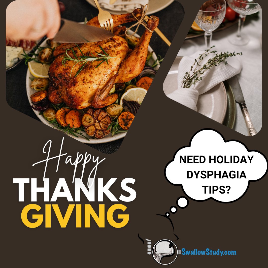 Karen Sheffler (@swallowstudyslp) on Twitter photo Happy Thanksgiving!
Imagine #difficultyswallowing (dysphagia) during holidays.
#Dysphagia Resources:
- swallowstudy.com/party-recipes-…
- hormelhealthlabs.com/resources/tips…
- Give thanks to caregivers too! swallowstudy.com/caring-for-car…
#slpeeps #medslp #caregivers #swallowingdisorders #thanksgivingmeal Happy Thanksgiving!
Imagine #difficultyswallowing (dysphagia) during holidays.
#Dysphagia Resources:
- swallowstudy.com/party-recipes-…
- hormelhealthlabs.com/resources/tips…
- Give thanks to caregivers too! swallowstudy.com/caring-for-car…
#slpeeps #medslp #caregivers #swallowingdisorders #thanksgivingmeal