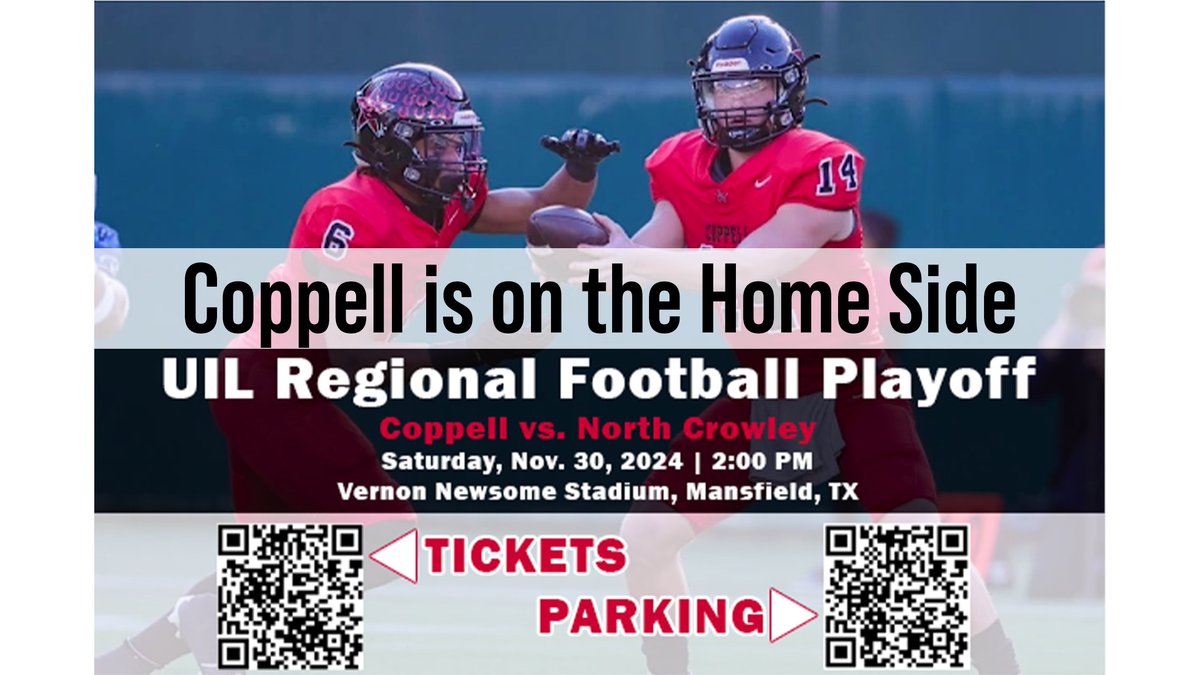 CoppellSports1's tweet photo. We can seat 6,063 fans on the HOME side.  The parking lot opens at Noon.  Home parking is on the West side and enter through gates 1 &amp; 2.  The gates open at 12:30 PM.  On Home side premium Back Support seats available for a $1.00 upcharge.  Bring Hand held man-made noise makers. https://t.co/hDrD4Hs2IA