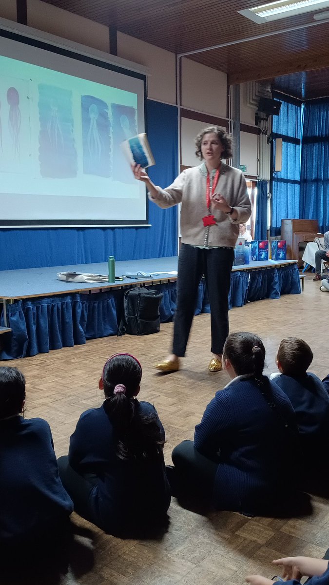 NickieEdu's tweet photo. Thanks again @AngelaMakey for arranging a lovely visit for our children with Chloe Savage. We were mesmerised by her beautiful illustrations, discovered the messages and Easter eggs held within, drew our own style jellyfish and looked through her gorgeous sketch books. 🛥️🎐🦑🐙 https://t.co/7g9zzuwbzZ