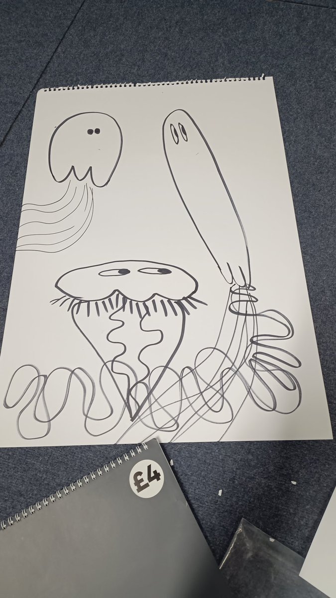 NickieEdu's tweet photo. Thanks again @AngelaMakey for arranging a lovely visit for our children with Chloe Savage. We were mesmerised by her beautiful illustrations, discovered the messages and Easter eggs held within, drew our own style jellyfish and looked through her gorgeous sketch books. 🛥️🎐🦑🐙 https://t.co/7g9zzuwbzZ