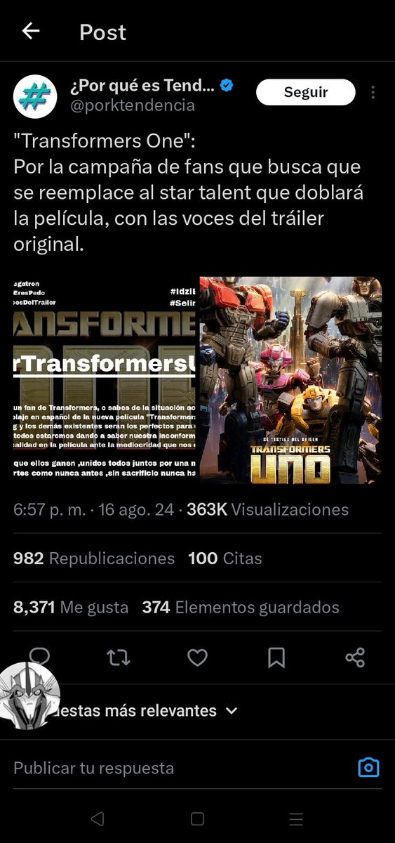 TF_Noticias_ES's tweet photo. El día de hoy oficialmente TF ONE termino su recorrido en cines.

Fue maravilloso y genial haber ayudado y estado ahí con todos, y lo que logramos con el tema del doblaje y las campañas.

Tal vez no ganamos y la pelí termino...así, pero todo a lo que llegamos ,fue maravilloso. ♥️ https://t.co/VzmSaBa50Q