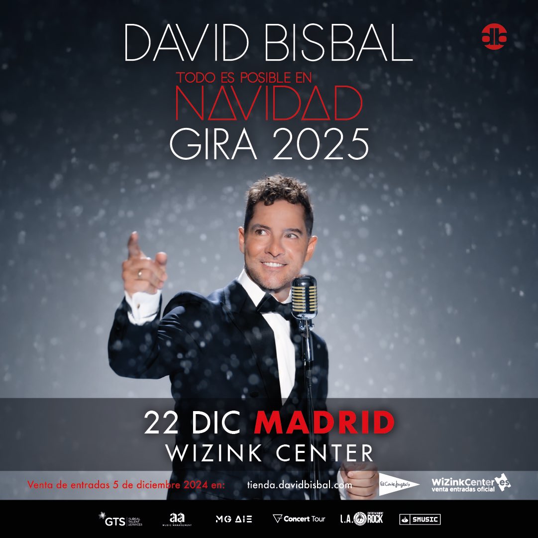 MovistarArenaEs's tweet photo. 🔴 ¡Qué gran noticia! @davidbisbal nos presentará su álbum 'Todo es posible en Navidad' en el #WiZinkCenter.
 
📆 22 de diciembre de 2025
 
🎟️ Entradas a la venta el 5 de diciembre a las 12:00horas en https://t.co/JCqhdwraBP https://t.co/YK23Dvw4fZ