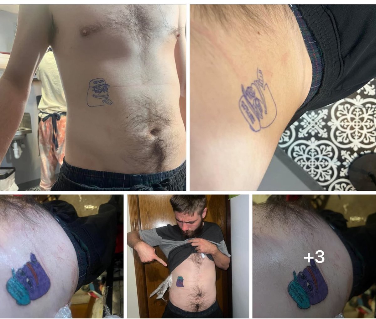 purplepepes0l's tweet photo. Another member of our cult got a Purple Pepe tattoo 🐸 https://t.co/FpoiZvFpWF