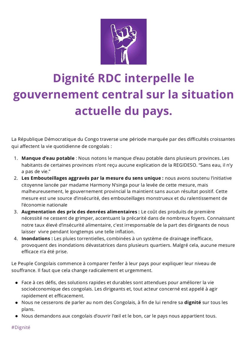 dignite_rdc's tweet photo. Dignité interpelle le gouvernement central sur la situation actuelle du pays.
- Pas d'eau ❌
- Embouteillages monstrueux 🔥
- Augmentation des denrées alimentaires 🤦🏾‍♂️
- Inondations 🤧
La RDC devient de plus en plus invivable. Les Congolais parlent déjà de l'enfer. 
#Dignité https://t.co/sd5g8NWtlx
