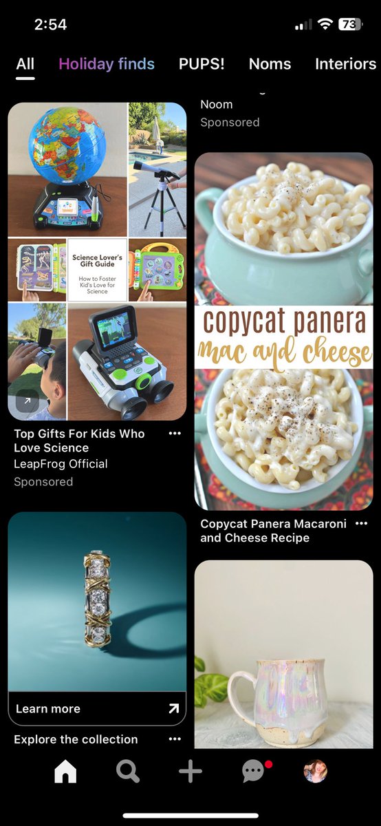 watching the latest <a href="/doweknowthem/">DWKT</a> podcast about mac and cheese (and <a href="/lily_marston/">Lily Marston</a> 's new panera mac obsession) while scrolling pinterest on my phone and.... this is spooky. phones are listening lol
