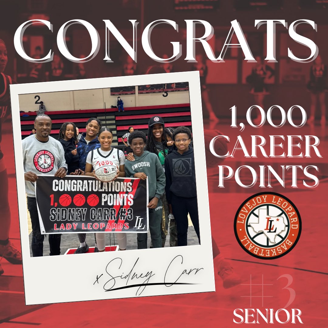 Lovejoy Girls Basketball (@lovejoy_girlsbb) on Twitter photo BIG shoutout to our senior <a href="/_/">Why Hello There</a>.sidneyja on reaching a HUGE accomplishment of 1,000+ career points! We are so proud of you and can’t wait to watch you dominate the rest of this season! 🤩 BIG shoutout to our senior <a href="/_/">Why Hello There</a>.sidneyja on reaching a HUGE accomplishment of 1,000+ career points! We are so proud of you and can’t wait to watch you dominate the rest of this season! 🤩