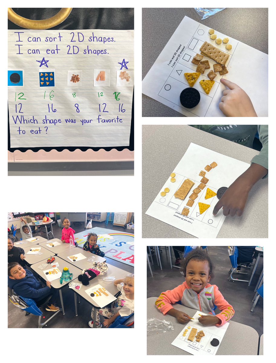TeachingK_MissM's tweet image. Review Days can be the best days! Today we wrapped up unit 5 in Reveal. Once we completed our unit review handout we did a 2D sorting shape with snacks. We discussed our least and favorite snack as a class. Who knew eating shapes could be so fun! 😋💜🚀 #WarrenWill