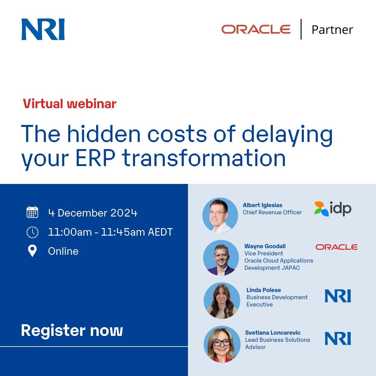 If your organisation is still grappling with a legacy #ERP but struggling to justify the time and costs to modernise, this webinar is for you. REGISTER NOW: bit.ly/4g5xBTx #Oracle #transformation