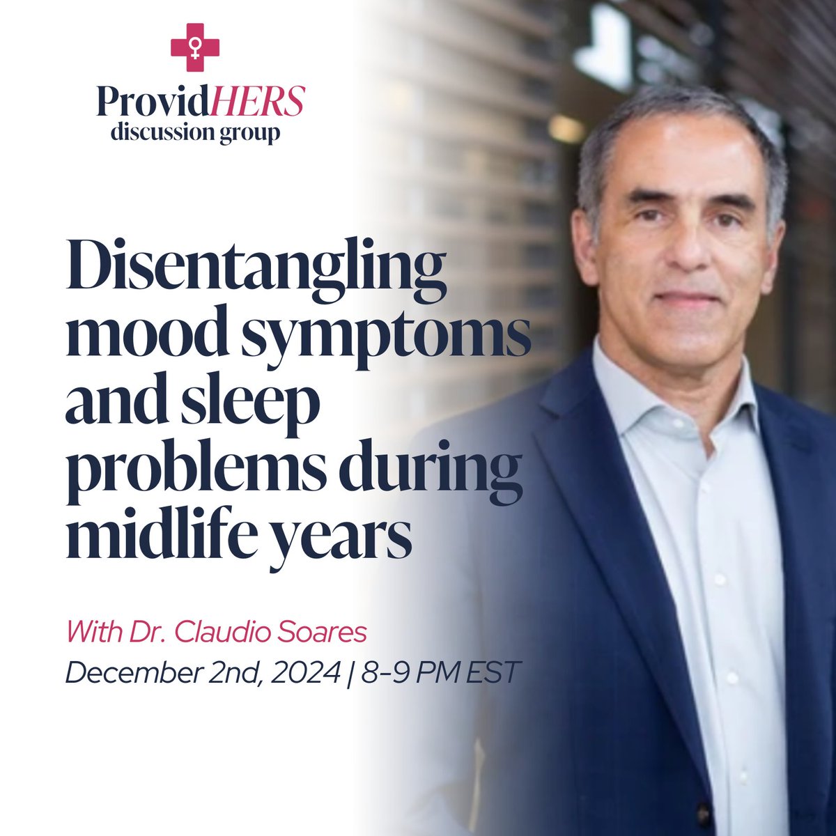 Join us Monday, December 2nd at 8:00 PM for a case-based discussion on "Disentangling Mood Symptoms and Sleep Problems During Midlife Years" with Claudio Soares, MD, PhD, FRCPC, MBA. 

To join us visit: ⁠msmedicine.com/providhers-dis…
