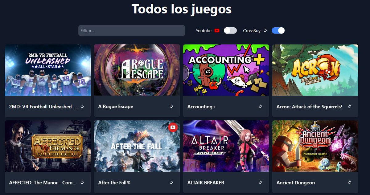 Hemos modificado parte de la web, he añadido más juegos, y se ha añadido también dos filtros e un indicador de si el juego tiene compra cruzada o no 😁

juegosquestbaratos.com