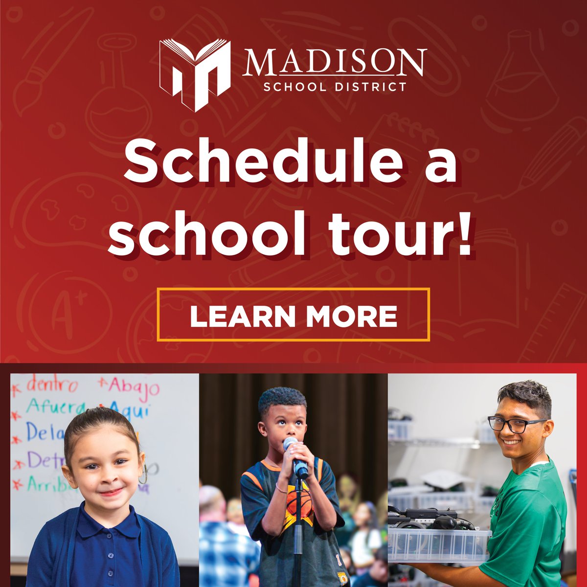 🔔Open enrollment for the 2025-2026 school year will be available beginning tomorrow, December 2nd at 8 a.m.!
Inspire your child’s passion for learning and leading!
Learn more at madisonaz.org/enroll.