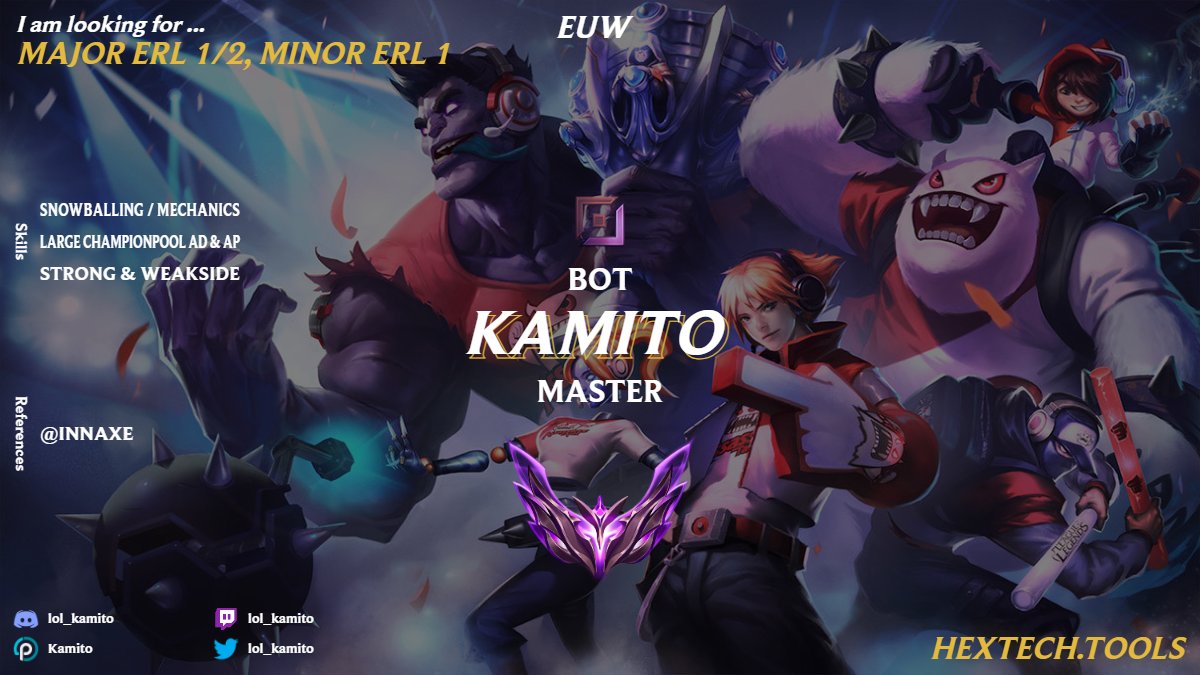 still LFT for 2025

- German residence but down to relocate for the right offer
- can play fulltime
- 1200LP peak
- can also join mid split

considering all reasonable offers,
VOD's available upon request.
lolpros.gg/player/kamito

<a href="/lft_prm/">LFT PRM</a> <a href="/lft_prime/">Prime League LFT</a>