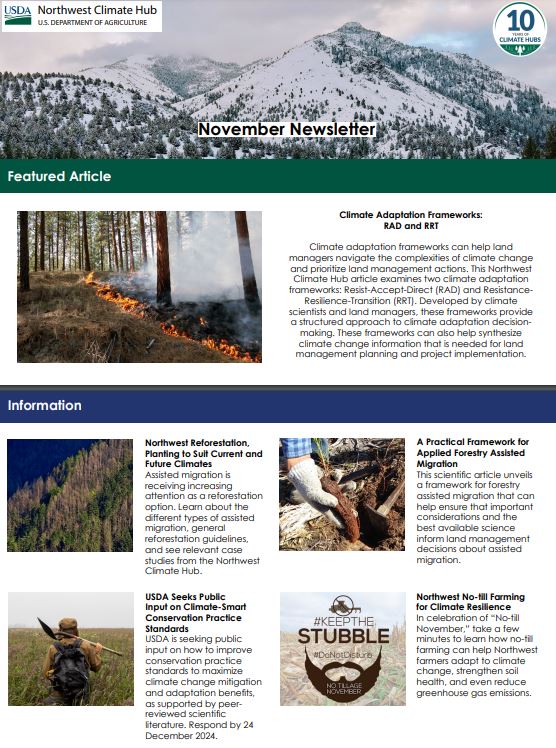 Adaptation frameworks, reforestation, assisted migration and more - the November issue of the Northwest Climate Hub's newsletter is now available - climatehubs.usda.gov/hubs/northwest….