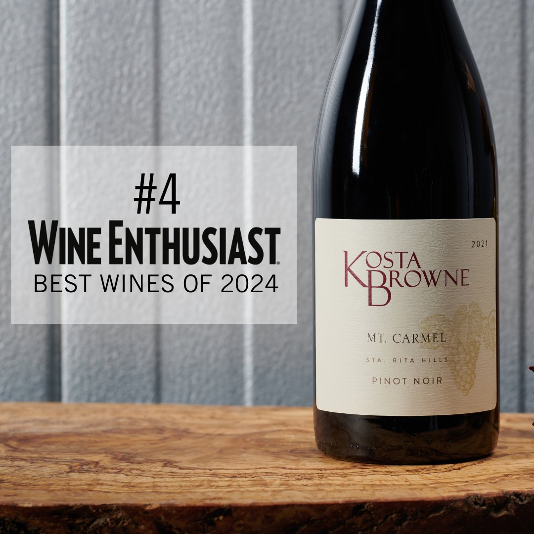 We're absolutely thrilled to announce that our Kosta Browne 2021 Mt. Carmel, Sta. Rita Hills Pinot Noir has claimed the #4 spot on Wine Enthusiast 100: The Best Wines of 2024.