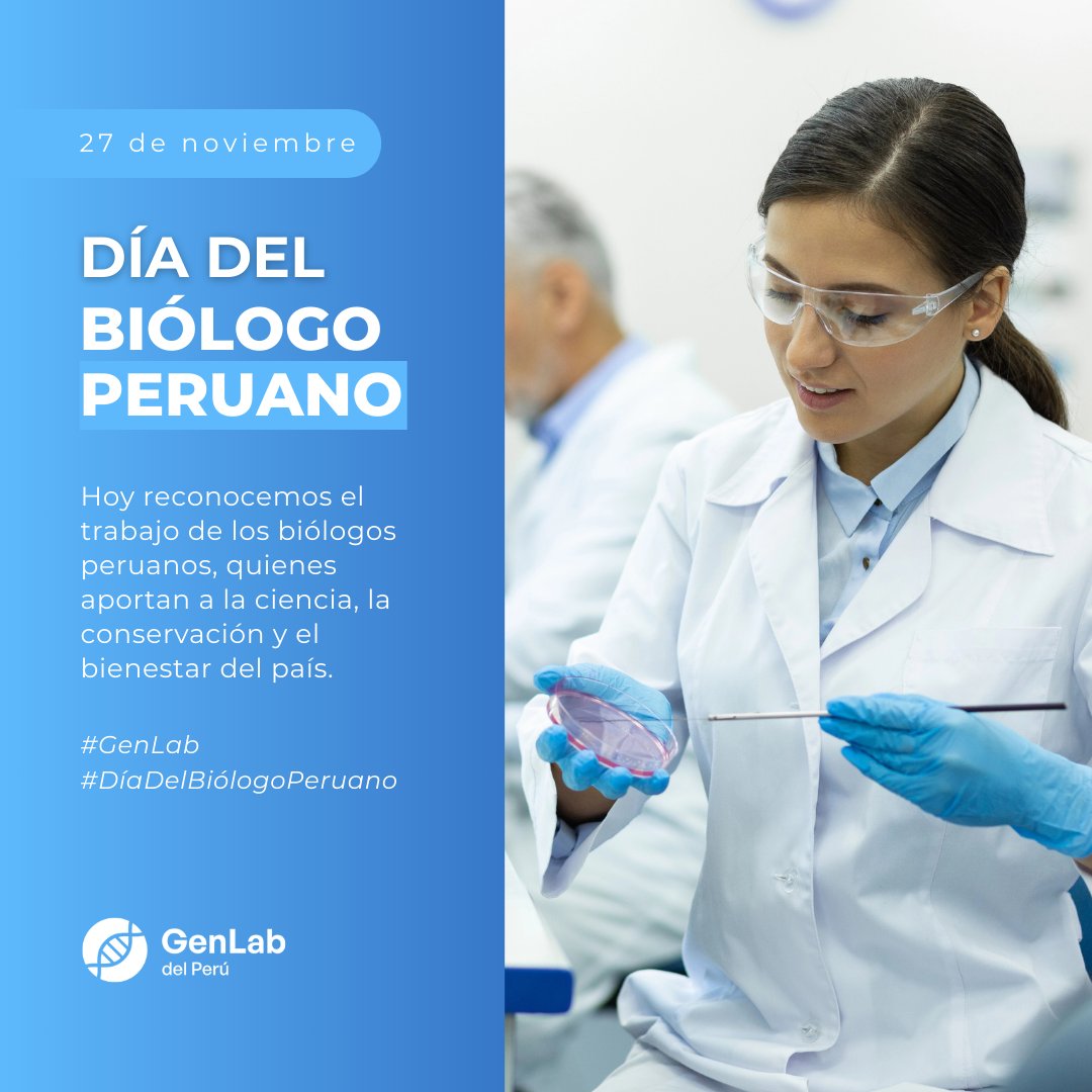 Gen_Lab_Peru's tweet image. Hoy celebramos el aporte de los biólogos peruanos 🧬🔬: investigación, conservación y salud para un futuro sostenible 🌿✨. Desde GenLab, reconocemos su esfuerzo diario por transformar la ciencia en bienestar. ¡Feliz Día del Biólogo Peruano! 🎉 #DíaDelBiólogo #GenLabPerú