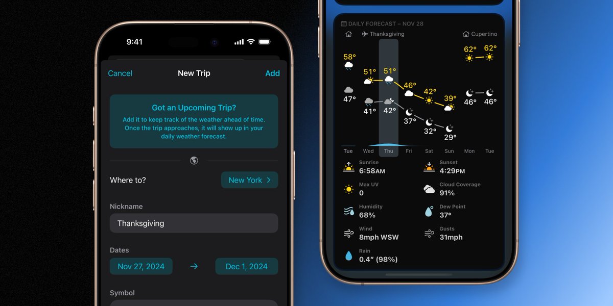 mercuryweather's tweet image. Traveling for Thanksgiving? 🍂✈️

If you haven’t had a chance yet, this is the perfect time to try out the Trip Forecast feature! Just add your trip details, and see the destination weather right in your daily forecast ☀️