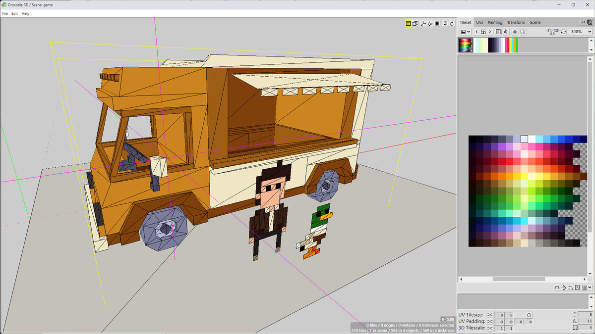 Starting to put together some assets in #Crocotile3d for the game now. This is a coffee truck at the start of the game which allows me to do a mini tutorial for the controls "in game". #GodotEngine  #AdvXJam2024