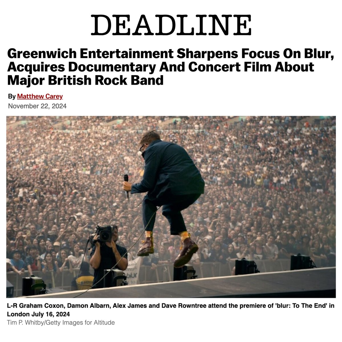 Introducing our new pair of Acquisitions, BLUR: TO THE END and BLUR: LIVE AT WEMBLEY STADIUM. Coming to theaters 2025!

Read more from <a href="/DEADLINE/">Deadline</a>: bit.ly/499P4YQ

#Blur #BlurTotheEnd #BlurLiveatWembley