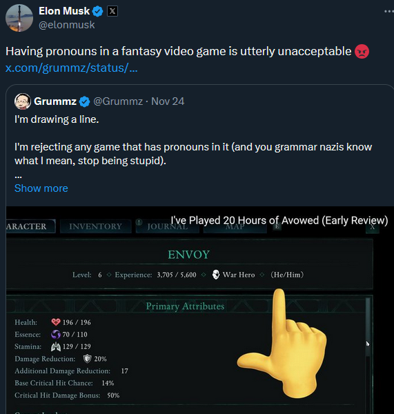 ragekito's tweet photo. @elonmusk In Diablo IV male/female is described as body 1/body 2, so... I think you need to stop playing. It's unacceptable, right? https://t.co/0OSkv0PsPH