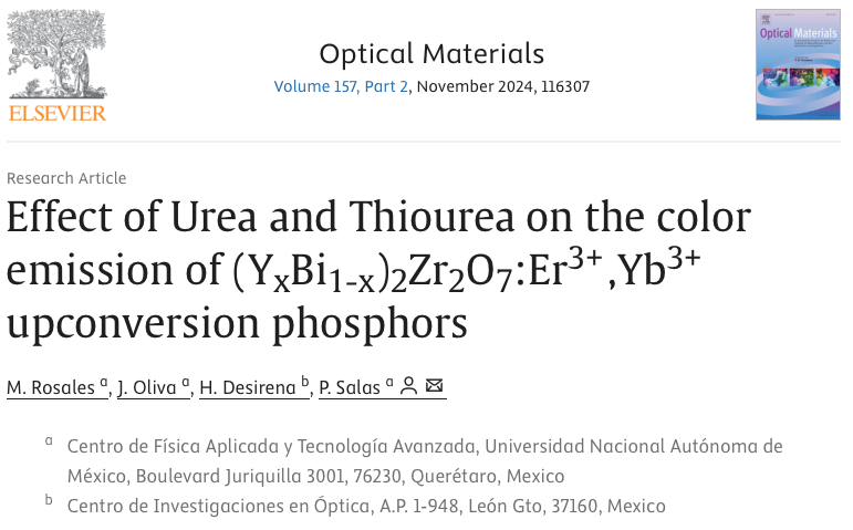Cfata_Unam's tweet photo. 📑Reciente artículo de investigación del #CFATA en colaboración con el Centro de Investigaciones en Óptica, A.C. - @CIOmx publicado en #OpticalMaterials - Volume 157 | Nov 2024
#OpenAccess
Vía - https://t.co/MJtPjuJlom https://t.co/nKKwzG7qns