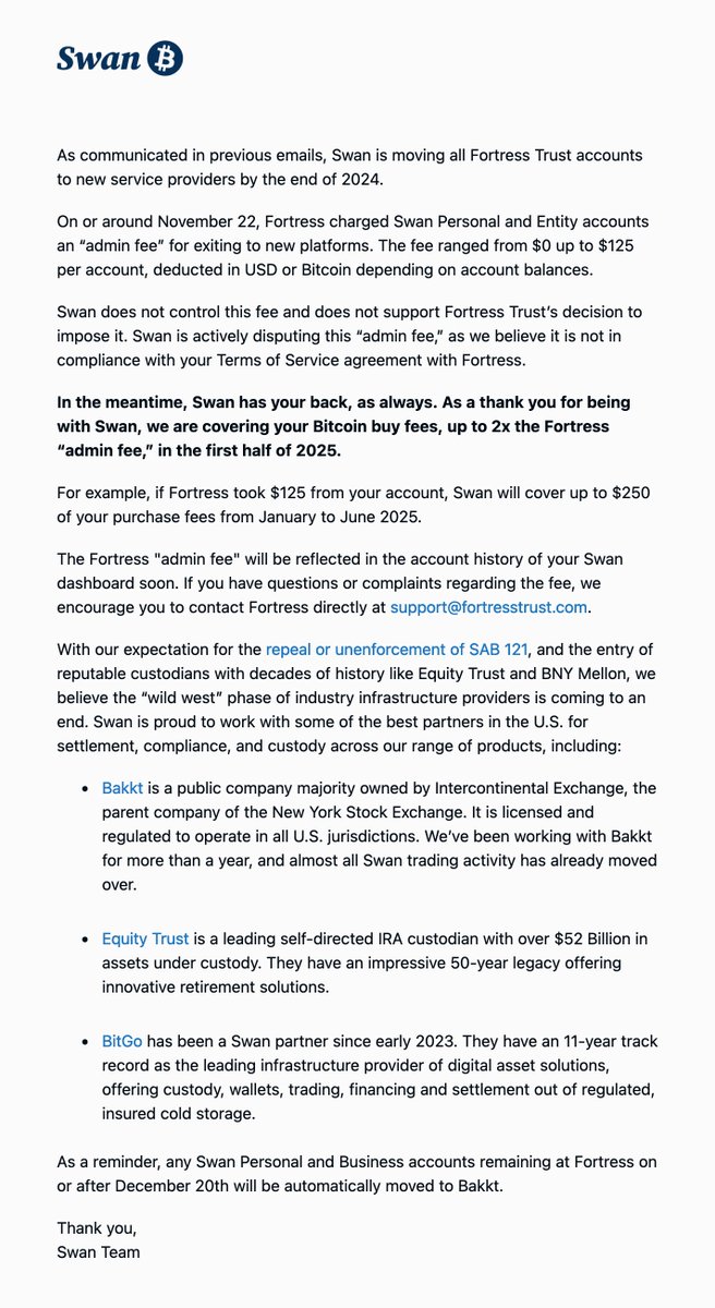 Important update for Swan clients (also emailed).