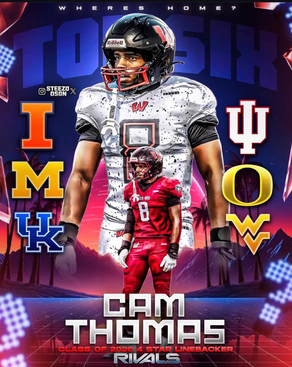 CamThomas2026_3's tweet image. @Rivals @GregSmithRivals @adamgorney Thank you for the support! Top6️⃣

Where’s the Crib! 🏡⁉️
⭐️⭐️⭐️⭐️

@RowlandRIVALS @DougBucshon @jimcoyleISB @JoshHenschke @DSAFootball @rivalskeenan @RivalsFriedman 

📸 @SteezoDsgn