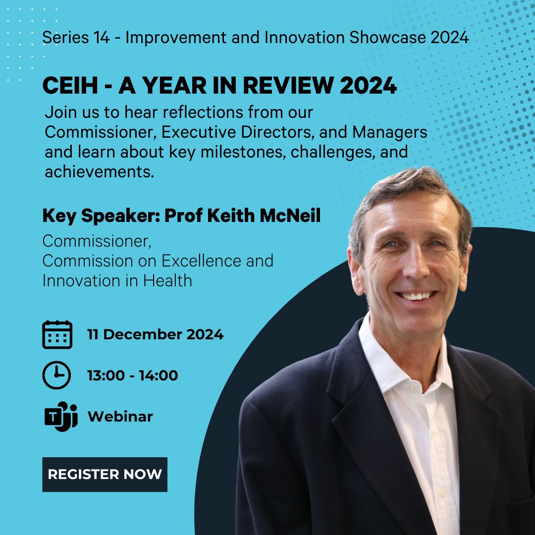 You're invited to Series 14 of our Improvement and Innovation Showcase: CEIH - A Year in Review 2024.

Join us as we look back at the key moments, milestones, challenges, and achievements that shaped our year.

Don't miss out! Register today 👉 bit.ly/4fZg7Io