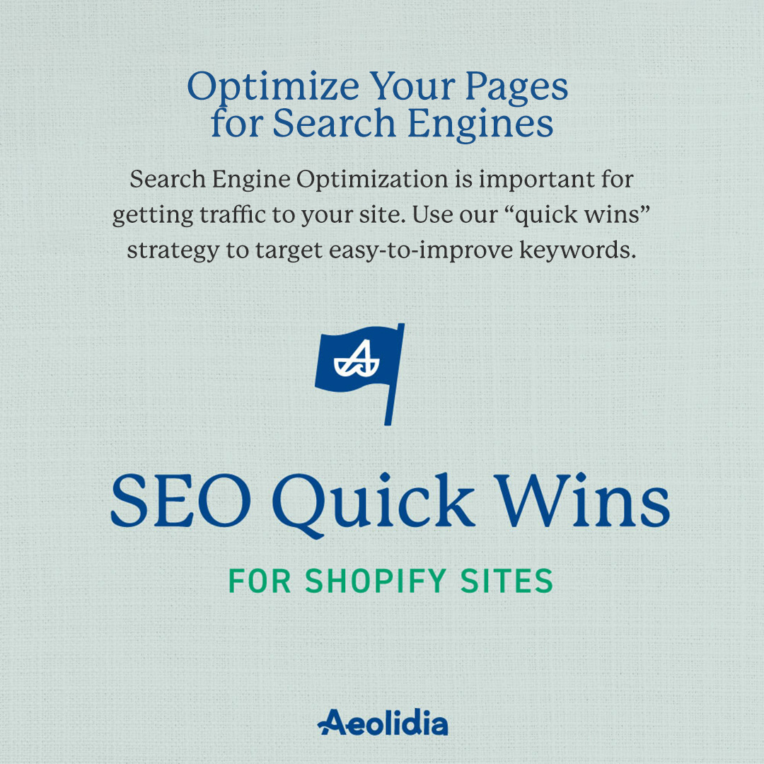 We'll help you get Google Search Console set up, then teach you how to optimize your pages for search engines, one at a time.

aeolidia.com/resource/seo-q…

 #ecommerce