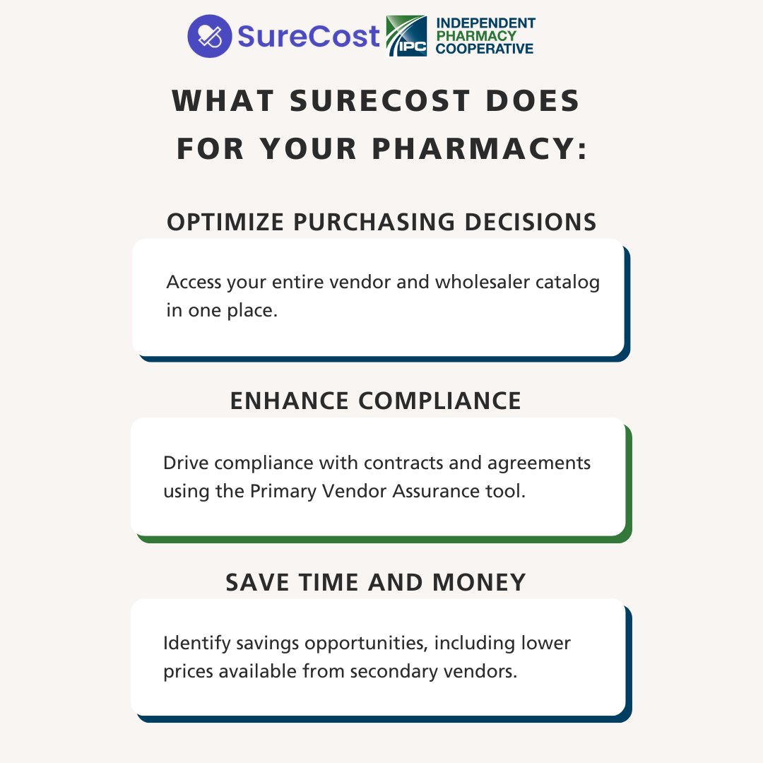 Optimize. Comply. Save.

<a href="/SureCost/">SureCost</a> is the all-in-one solution for pharmacies:
✅ Compare drug prices in real-time
✅ Simplify compliance with DSCSA tools
✅ Save hours &amp; thousands annually

Boost efficiency &amp; focus on patient care with SureCost. hubs.li/Q02ZpYHv0