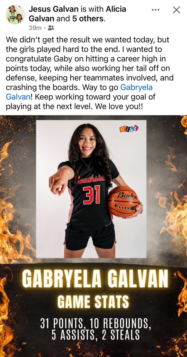 Gabryela Galvan (@gabryela_g31) on Twitter photo My teammates and I took a tough loss today, but the work doesnโt stop! Career high today 31 points, 10 rebounds, 5 assist, & two steals!
<a href="/RollsideGBBall/">Southside Girls BBall</a> <a href="/jessm_31/">Coach Cardenas</a> <a href="/SAFinestbball/">SA Finest Basketball</a> My teammates and I took a tough loss today, but the work doesnโt stop! Career high today 31 points, 10 rebounds, 5 assist, & two steals!
<a href="/RollsideGBBall/">Southside Girls BBall</a> <a href="/jessm_31/">Coach Cardenas</a> <a href="/SAFinestbball/">SA Finest Basketball</a>