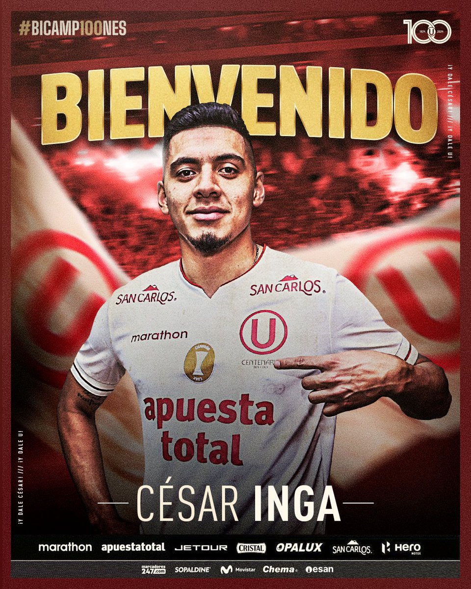 Universitario's tweet image. 𝗕𝗜𝗘𝗡𝗩𝗘𝗡𝗜𝗗𝗢 𝗔𝗟 𝗖𝗟Ⓤ𝗕 𝗗𝗘 𝗧𝗨𝗦 𝗔𝗠𝗢𝗥𝗘𝗦 💛

César Inga, carrilero ambidiestro, es nuevo refuerzo del más campeón del Perú, procedente de @adt_tarma. 

#Bicamp100nes
#Los100DelÚnicoGrande
